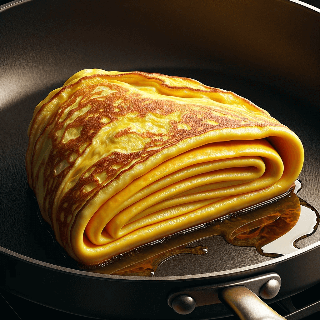 A folded omelette being cooked.