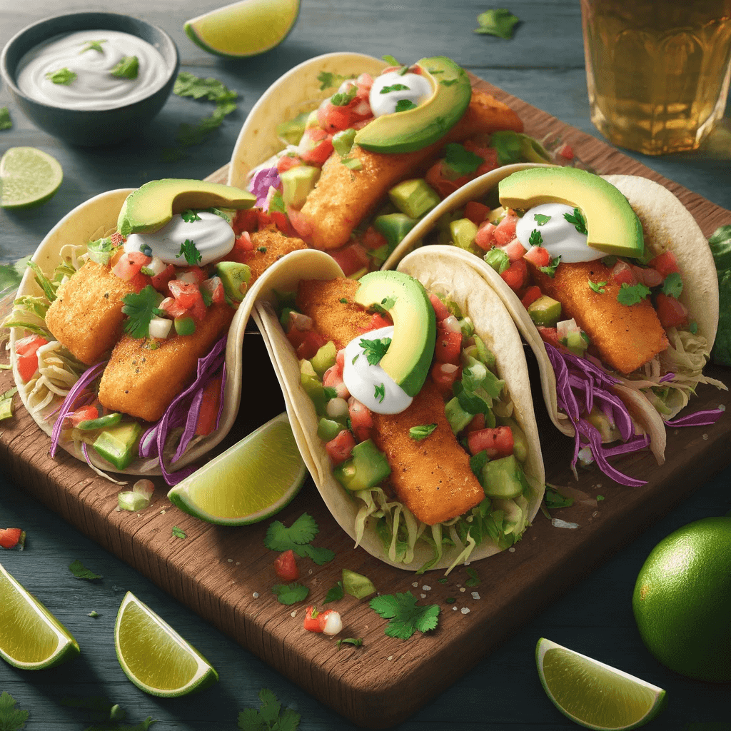 Four crispy fish tacos.