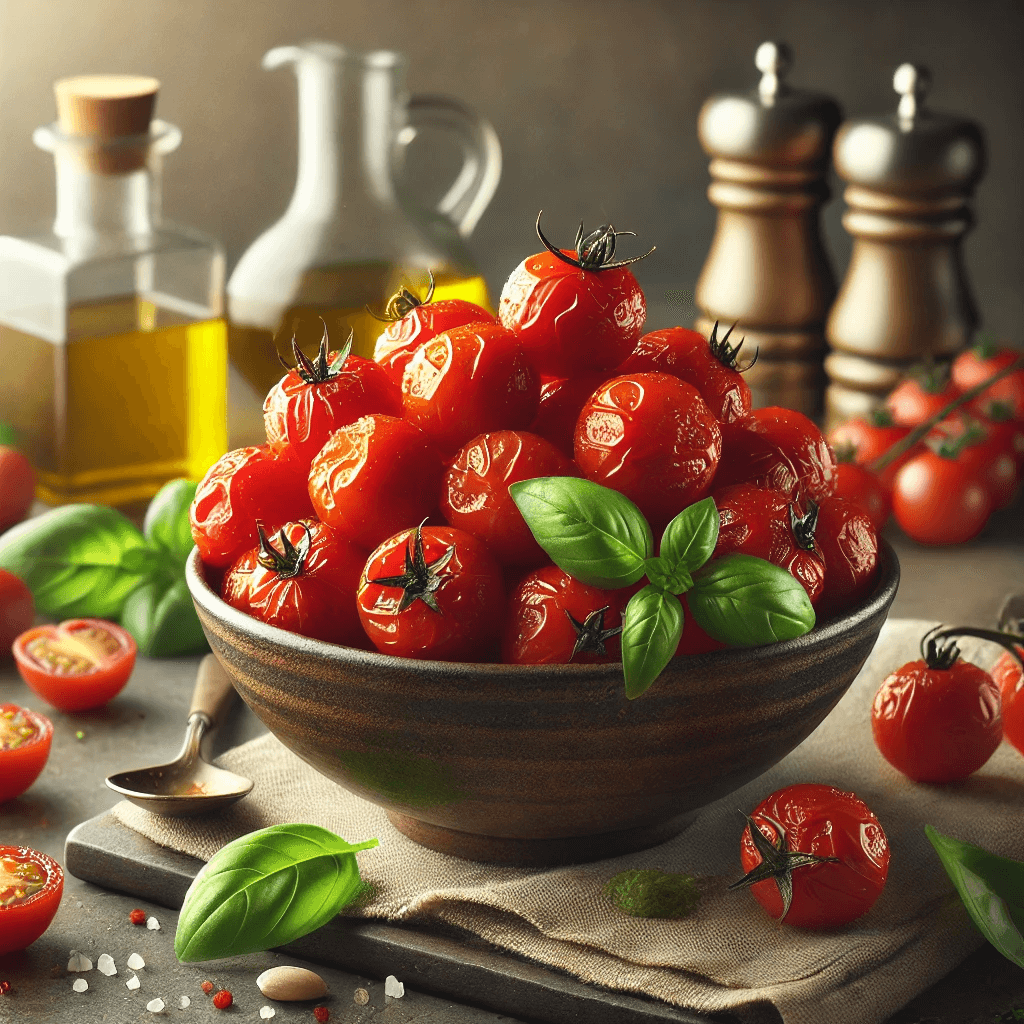 A bowl of roasted cherry tomatoes.