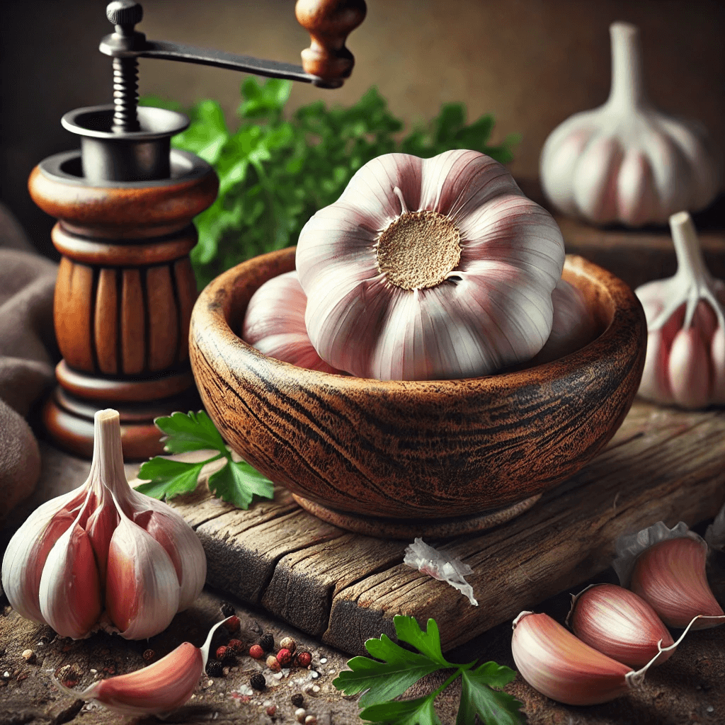 A bowl of garlic.