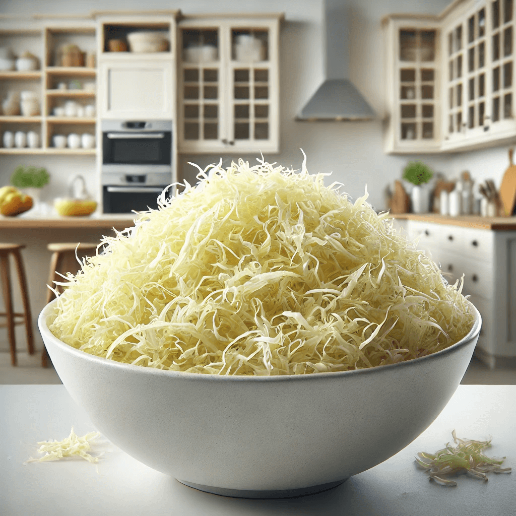 A bowl of sauerkraut.