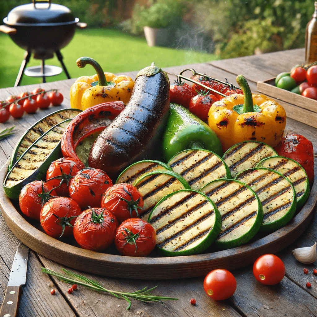 A plate of grilled vegetables.