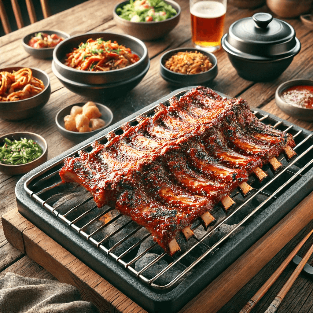 A rack of BBQ ribs.