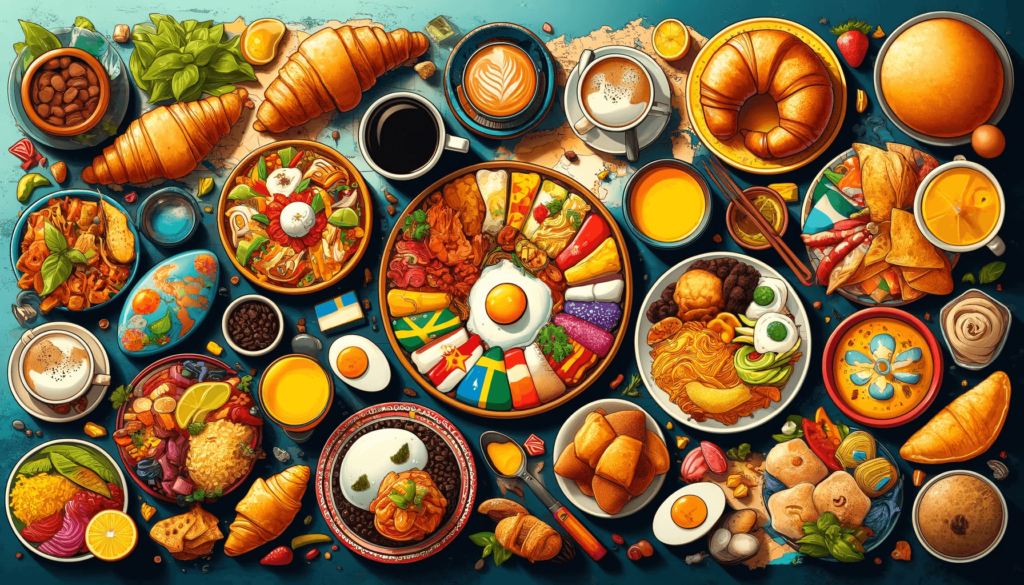 A table showcasing various international breakfasts.