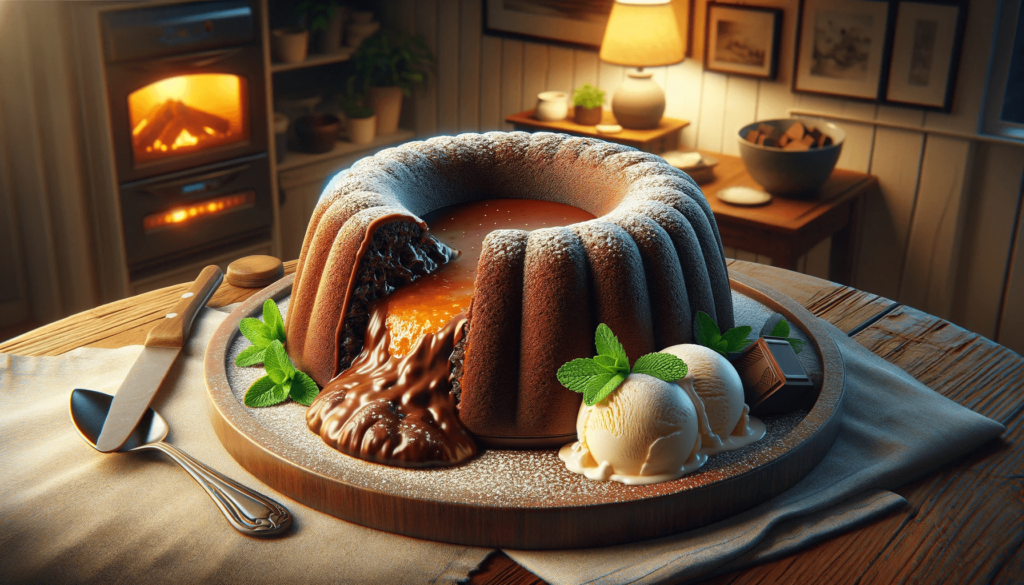 A lava cake sitting on a table.