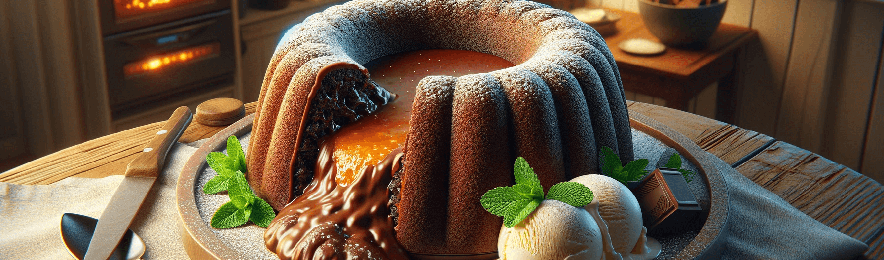 A lava cake sitting on a table.