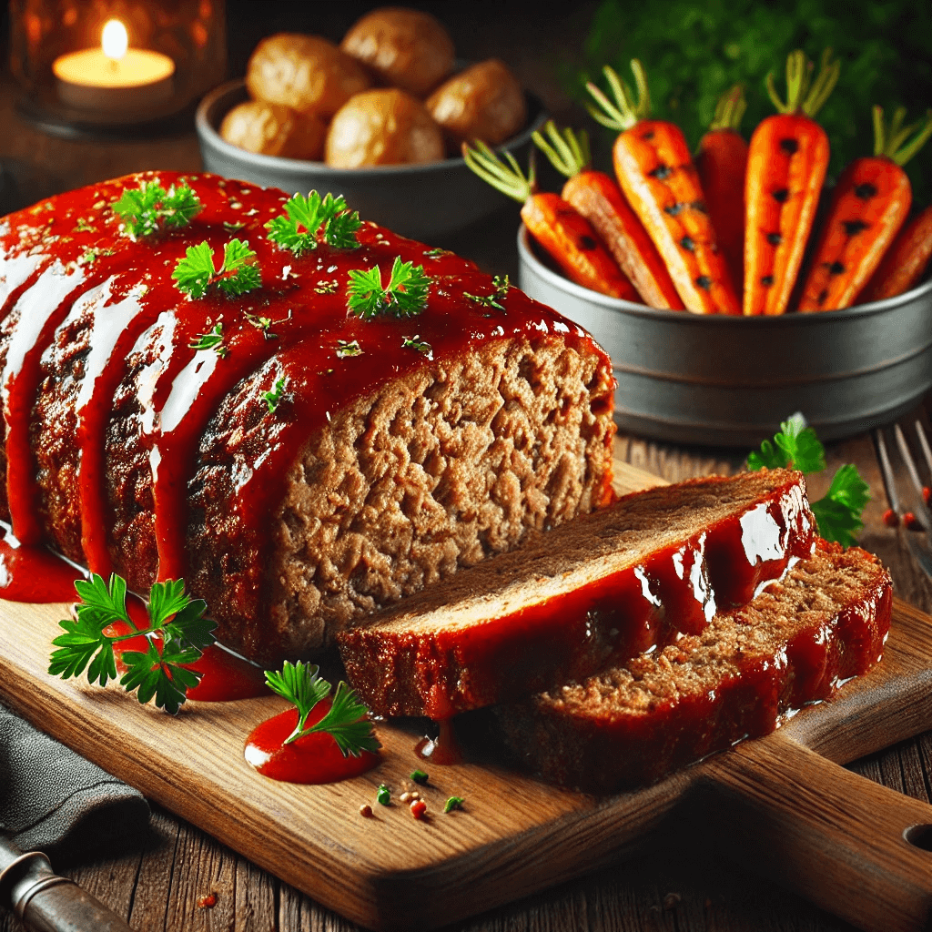 Meatloaf being sliced on a cutting board.