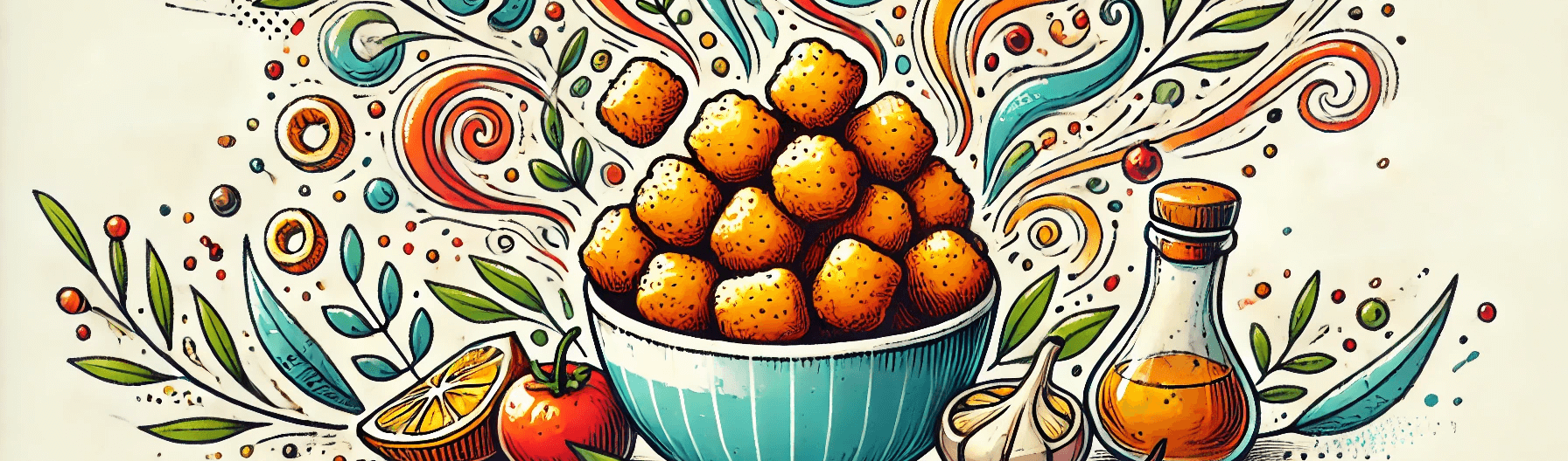 An illustration of a bowl of crispy tater tots.